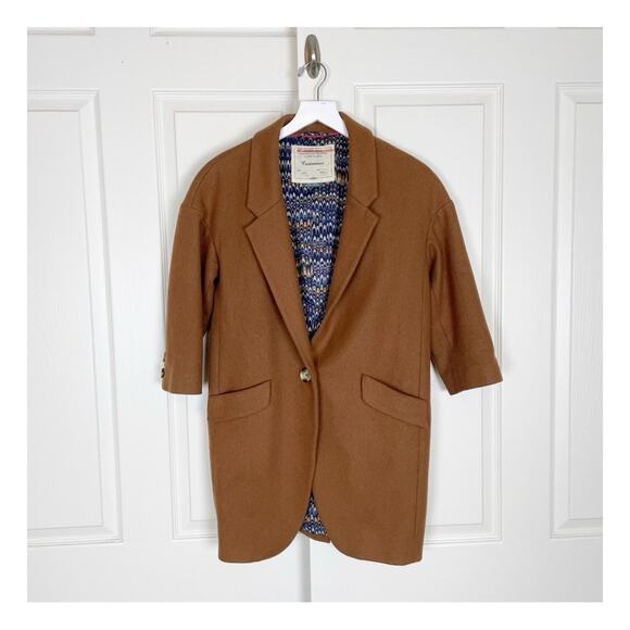 Anthropologie Cartonnier Sienna Tobacco Cocoon Wool Blend Coat Lined - Picture 2 of 10